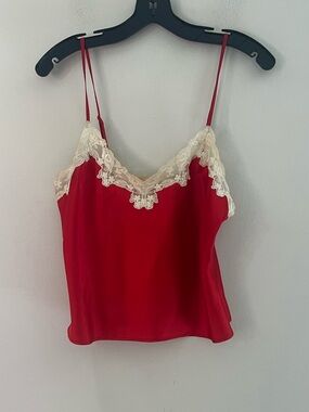 Victoria's Secret Red Cami with Cream Lace Trim